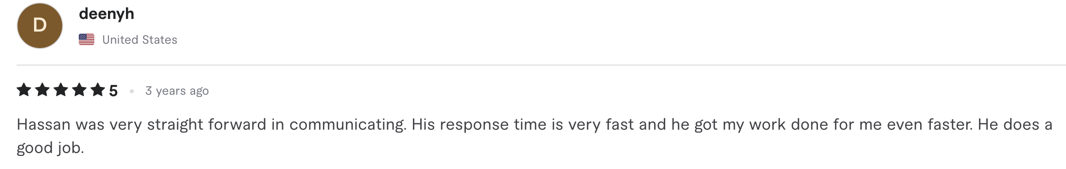Fiverr review — deenyh, 5 stars